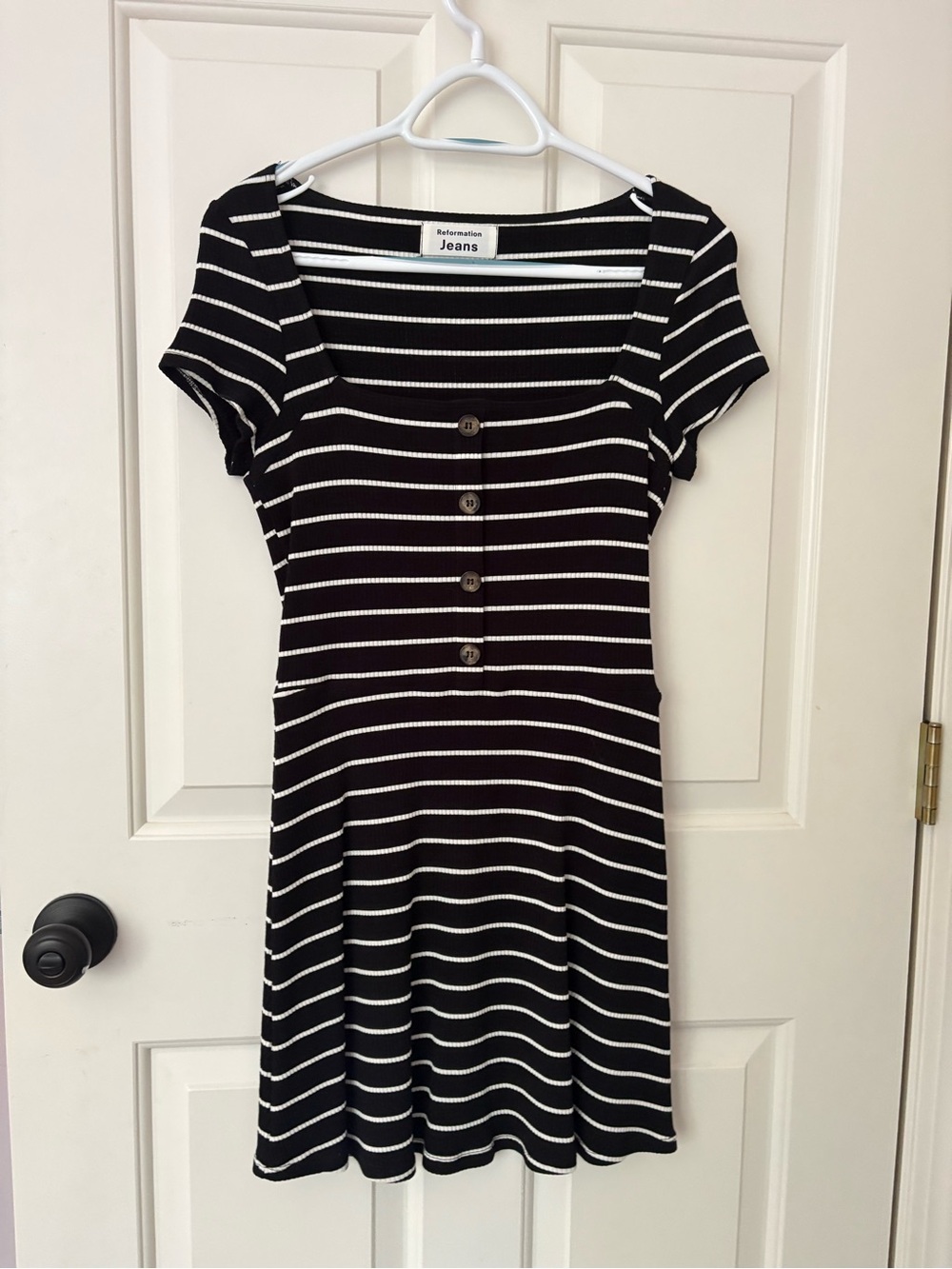 Reformation Black & White Striped Button-Front Mini Dress